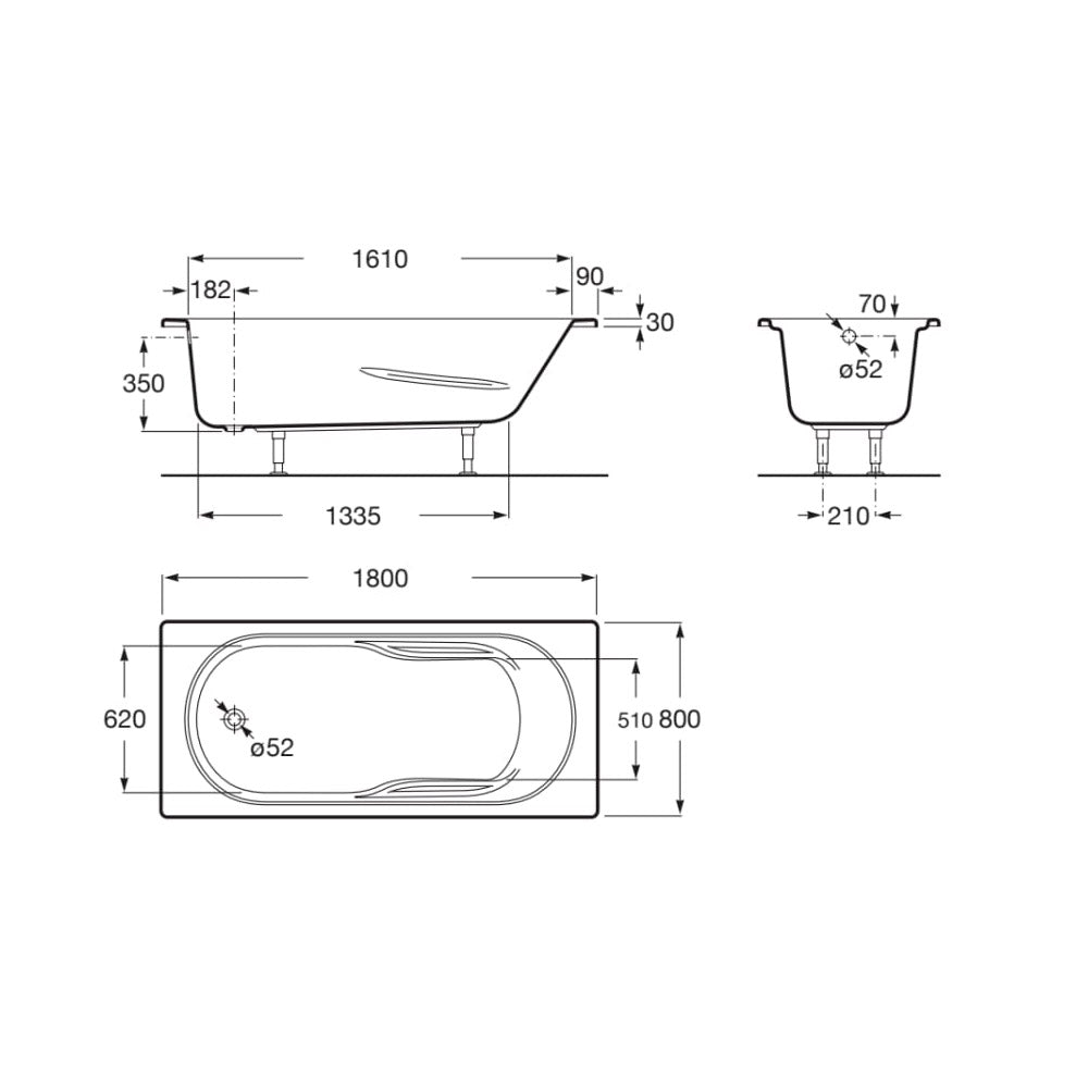 Plan technique baignoire Grohe blanche, dimensions et schéma produit sanitaire.