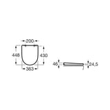 Schéma technique abattant WC Grohe, abattant blanc, dimensions détaillées.
