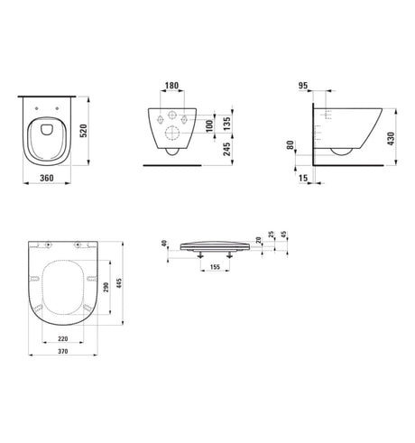 Schéma technique cuvette WC Grohe blanche avec dimensions précises indiquées