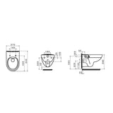 Schéma technique cuvette WC suspendue Grohe blanche avec cotes précises