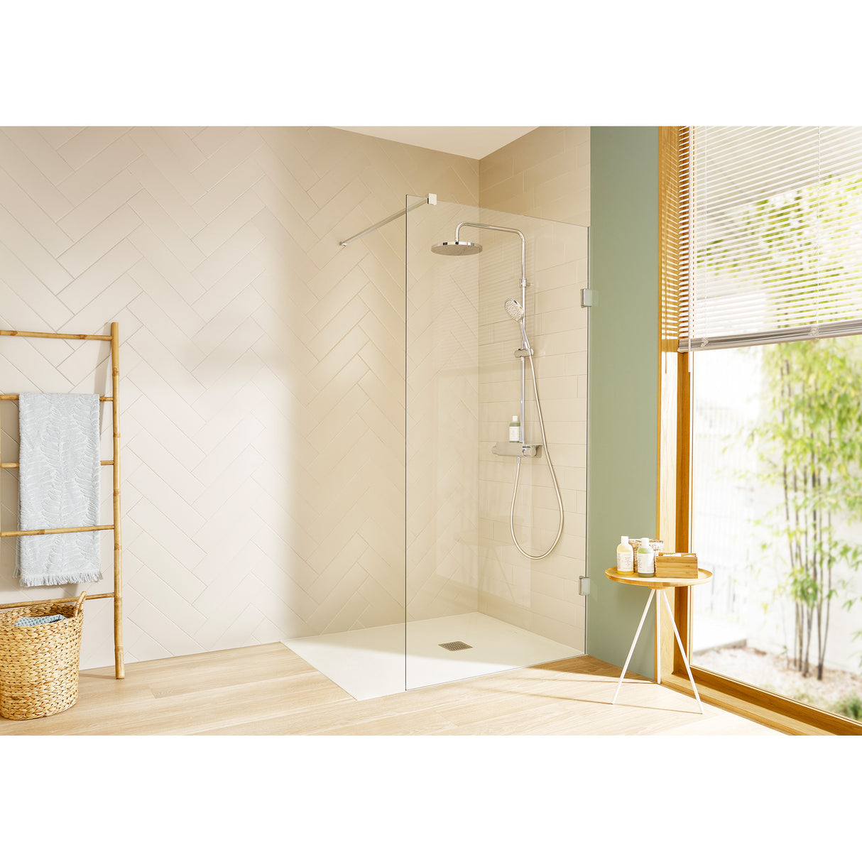 Douche à l’italienne Grohe, paroi vitrée, couleur chrome, design moderne salle de bain