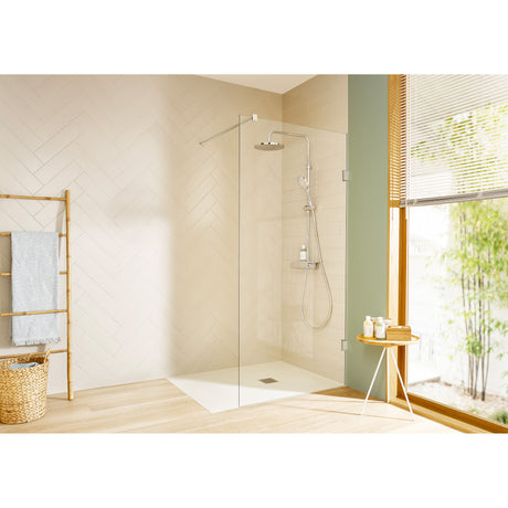 Douche à l’italienne Grohe, paroi vitrée, couleur chrome, design moderne salle de bain