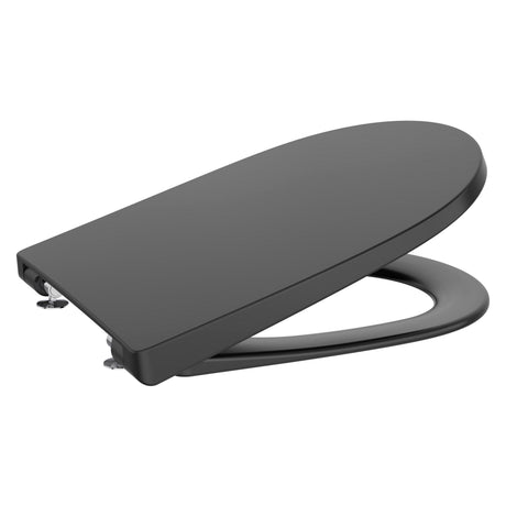 Abattant WC noir marque Grohe, produit sanitaire en plastique, design moderne.