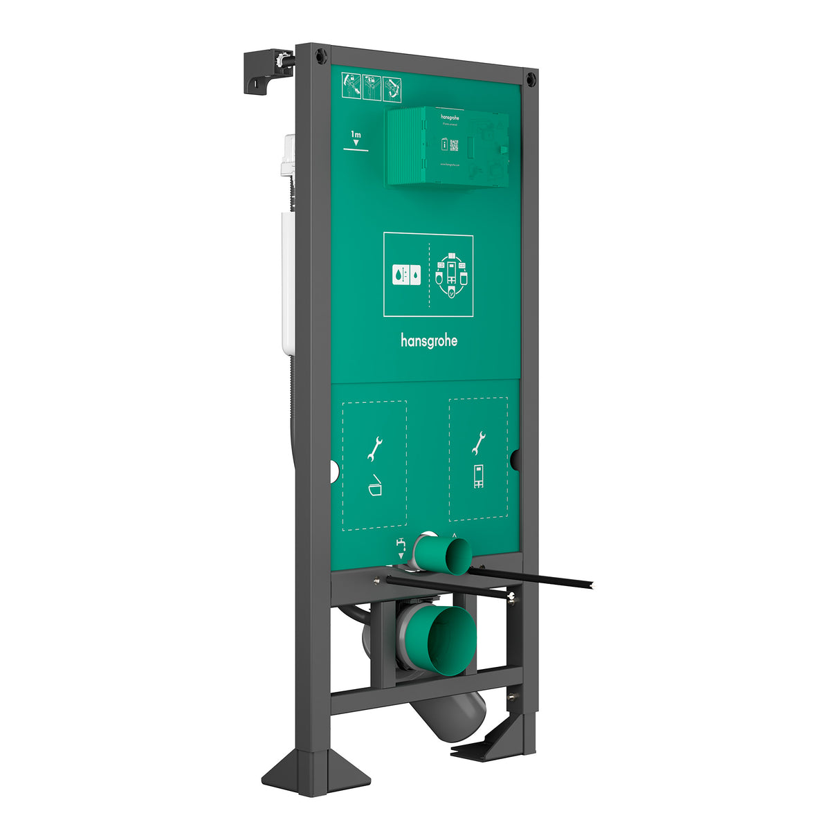 Bâti-support WC Hansgrohe, structure métallique, couleur vert et noir.