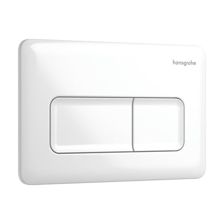 Plaque de déclenchement blanc Hansgrohe pour WC, design rectangulaire moderne.
