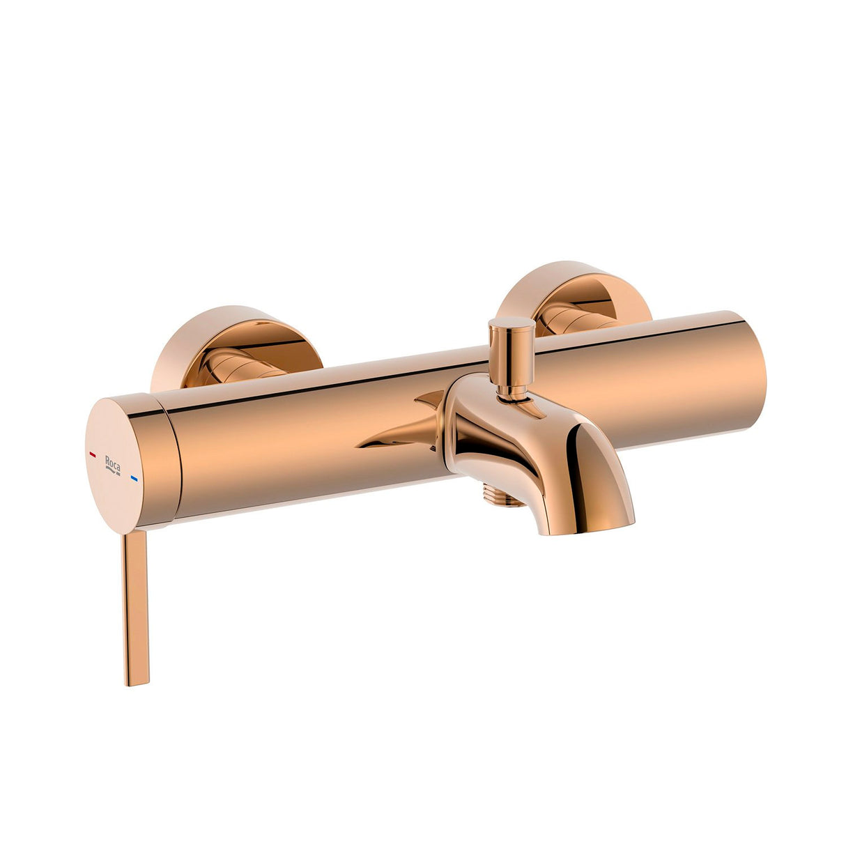 Mitigeur bain-douche Roca, robinet mural couleur cuivre brillant.