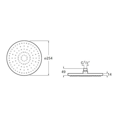 Douchette ronde Grohe, couleur chrome, schéma technique avec dimensions détaillées.
