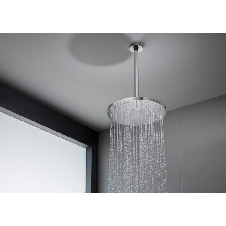Douche de plafond Grohe, pommeau rond en acier inoxydable, couleur argenté.