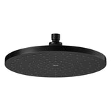 Pommeau de douche noir rond marque TRES, tête de douche pluie, finition noire élégante.
