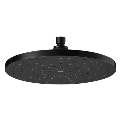 Pommeau de douche noir rond marque TRES, tête de douche pluie, finition noire élégante.