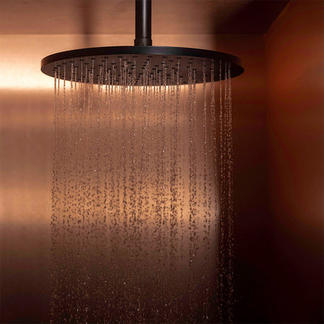 Pommeau de douche Grohe, type plafonnier, couleur noire, en fonctionnement