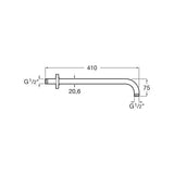 GROHE bras de douche mural chromé, acier, schéma technique avec dimensions 410 mm, 75 mm.