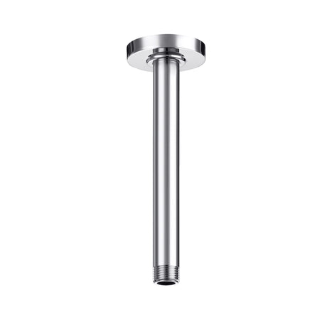 Bras de douche Grohe en métal chromé argenté, accessoire sanitaire design mural.