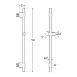 Barre de douche Grohe, type colonne, couleur chromée, avec schéma de dimensions détaillées