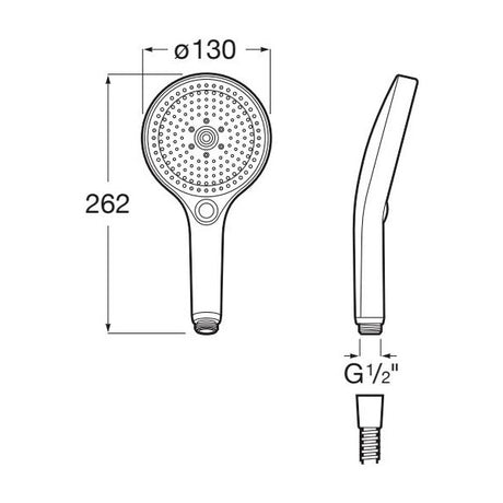 Douchette Grohe, pommeau de douche rond, couleur chrome, schéma technique