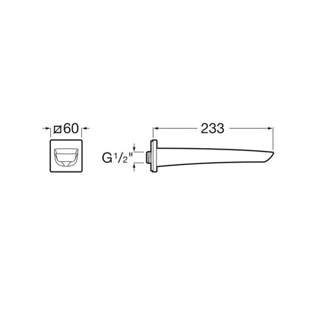 Bras de douche Grohe, produit sanitaire, couleur chromée, schéma technique, 233 mm.