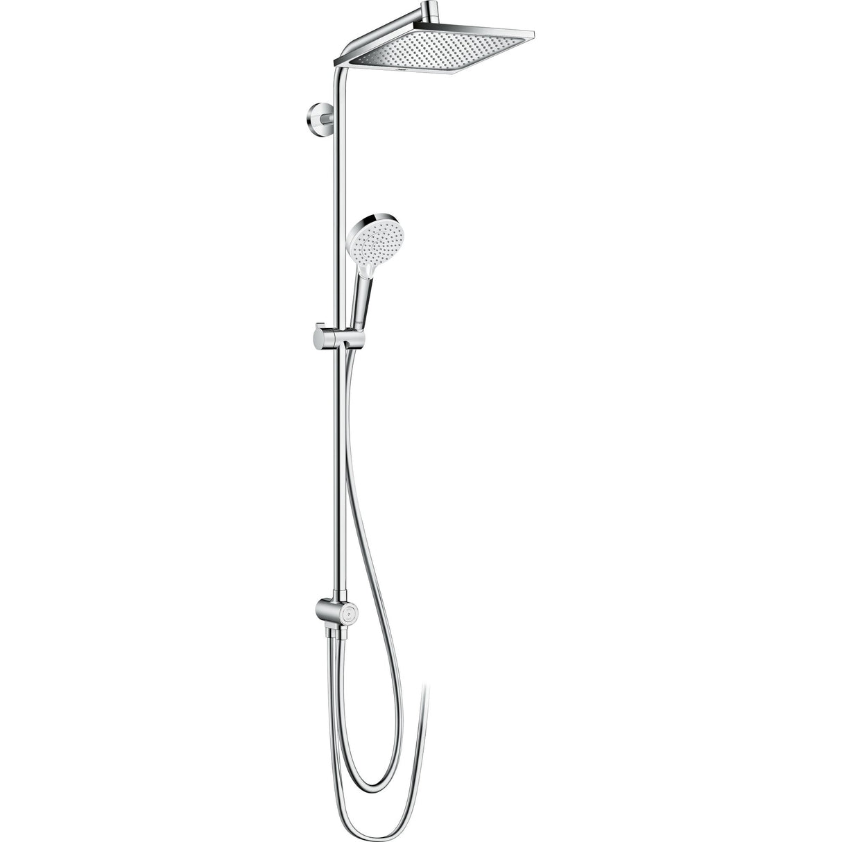 Colonne de douche Hansgrohe, ensemble de douche chromé, design moderne, couleur argentée.