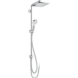 Colonne de douche Hansgrohe, ensemble de douche chromé, design moderne, couleur argentée.