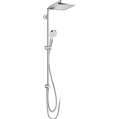 Colonne de douche Hansgrohe, ensemble de douche chromé, design moderne, couleur argentée.