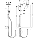 Schéma technique colonne de douche Grohe, produit inox, dimensions détaillées.