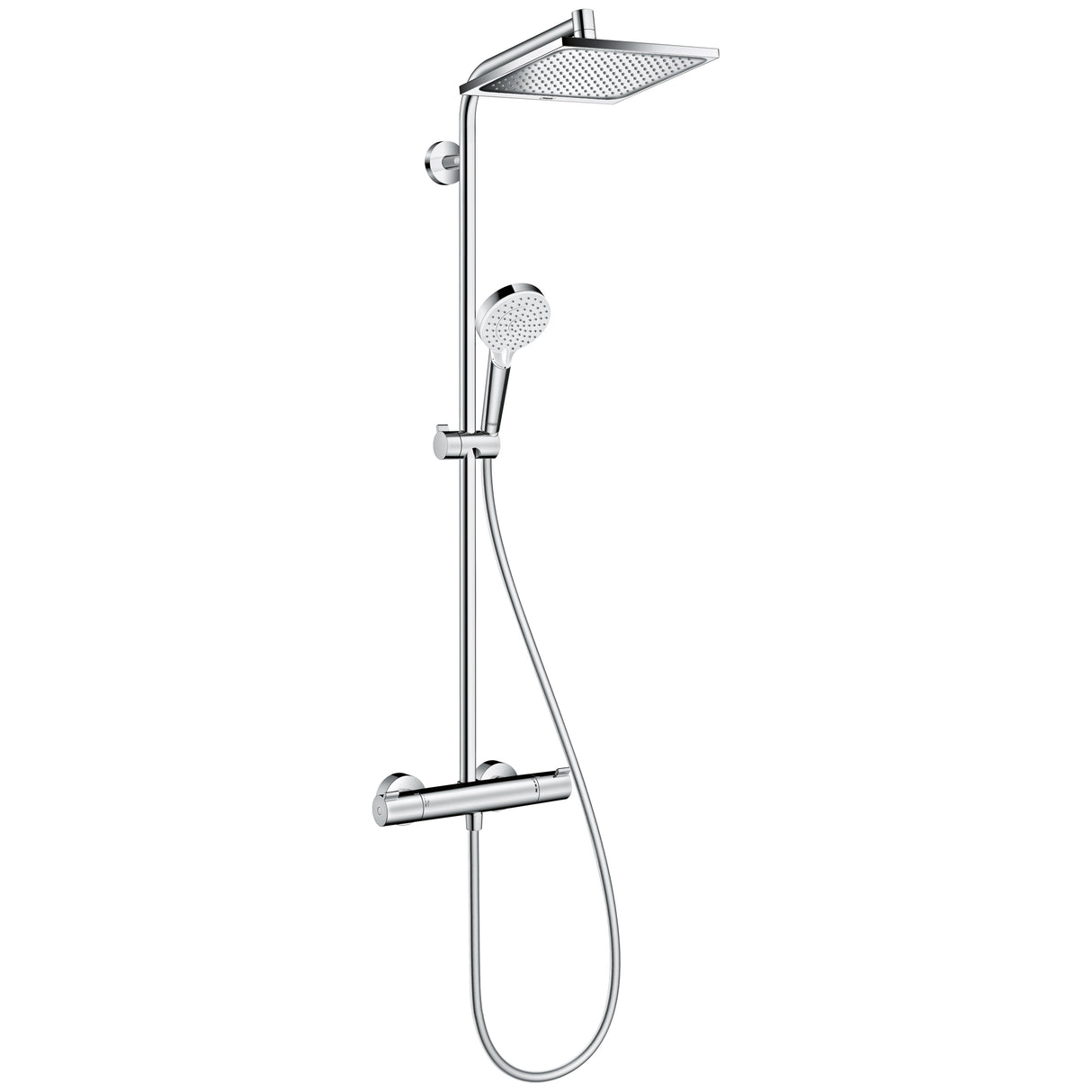 Colonne de douche Hansgrohe en métal, couleur chrome, avec pommeau carré