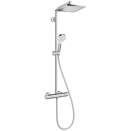 Colonne de douche Hansgrohe en métal, couleur chrome, avec pommeau carré