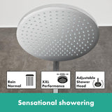 Pommeau de douche Grohe, couleur argent, tête ronde XXL, performance réglable.