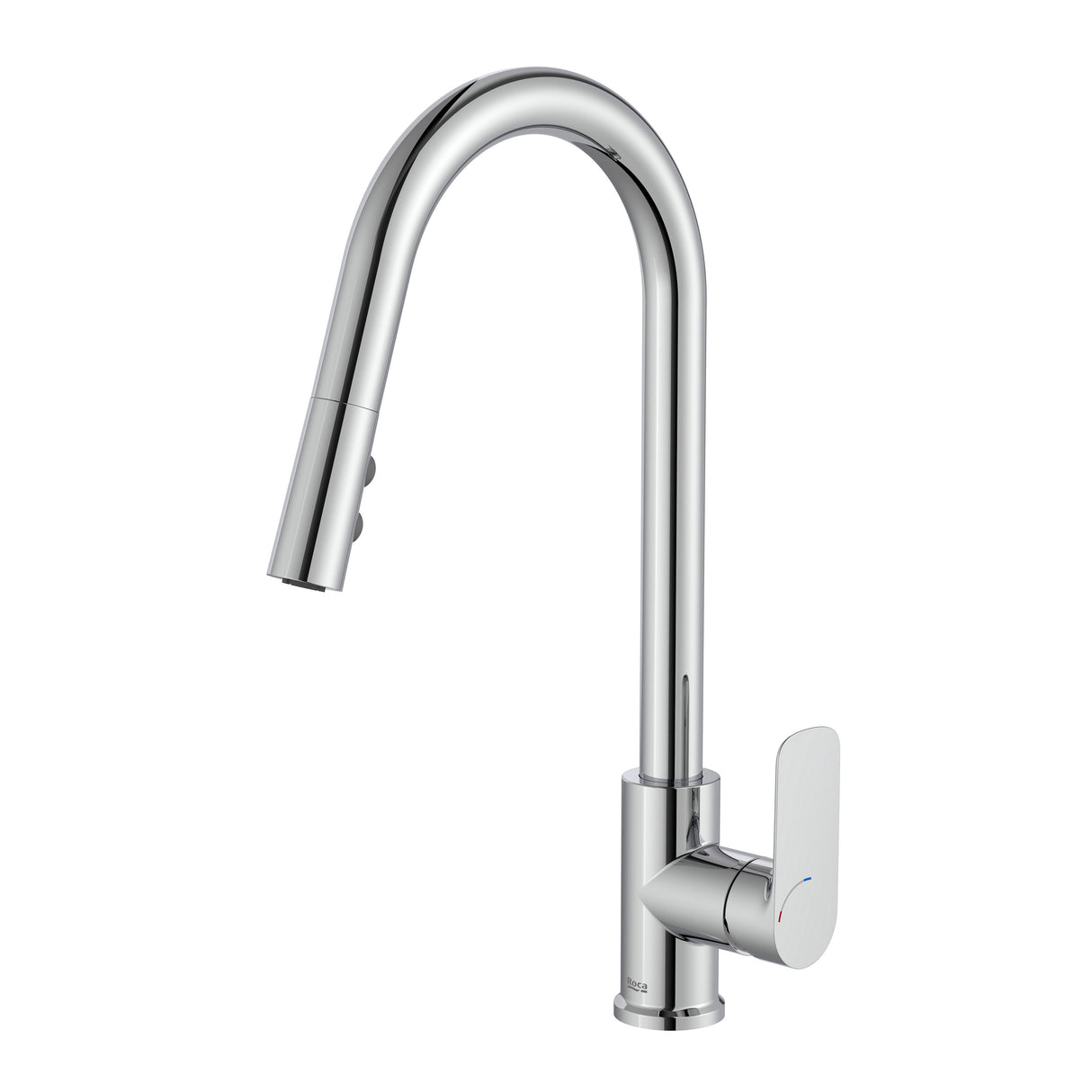Mitigeur de cuisine chromé Grohe, robinet moderne, couleur argenté, design élégant.
