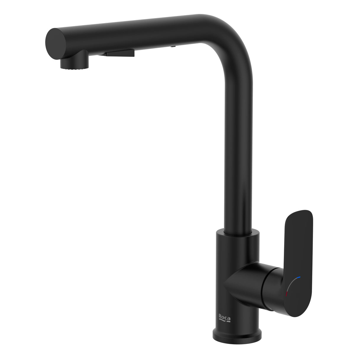 Mitigeur de cuisine Roca, robinet noir mat, design moderne.
