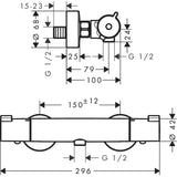 Schéma robinet mitigeur douche Grohe, couleur chromée, dimensions détaillées