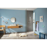 Douche Grohe, colonne de douche chromée, salle de bain moderne bleu clair
