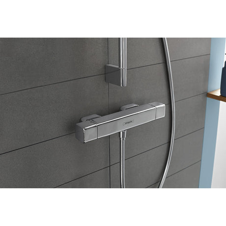 Mitigeur de douche Hansgrohe chromé, robinetterie salle de bain, finition argentée