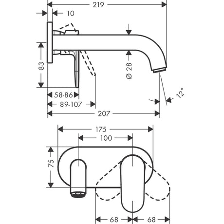 Schéma technique mitigeur mural Grohe, robinetterie salle de bain, finition chromée.