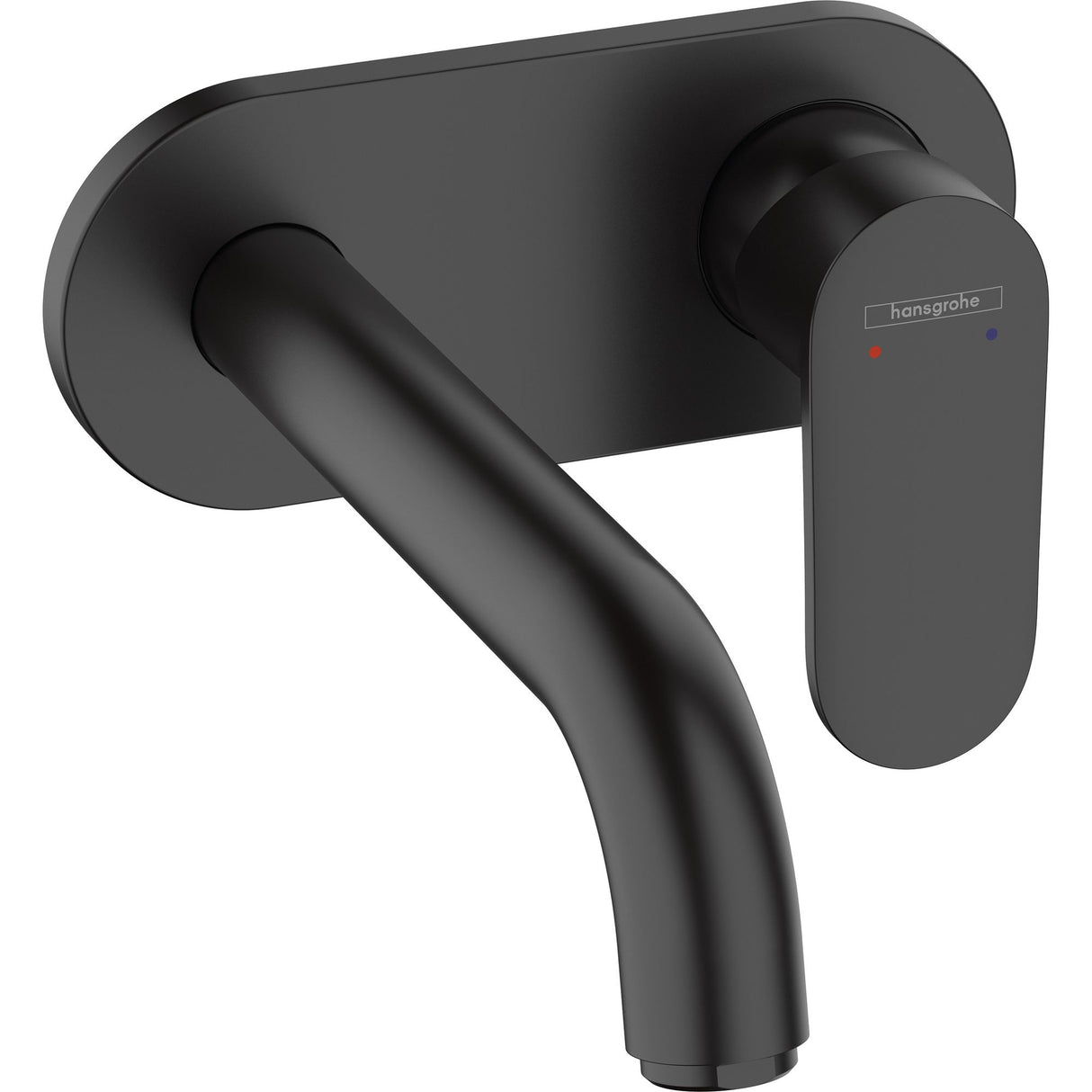 Mitigeur mural noir Hansgrohe, robinet de lavabo design moderne, finition mate.