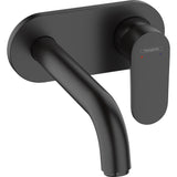 Mitigeur mural noir Hansgrohe, robinet de lavabo design moderne, finition mate.