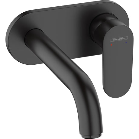 Mitigeur mural noir Hansgrohe, robinet de lavabo design moderne, finition mate.