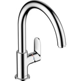Mitigeur Hansgrohe, robinet de cuisine, couleur chrome, design moderne et élégant.