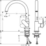 Robinet mitigeur Grohe, plan technique, couleur chromée, dimensions détaillées.