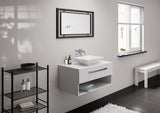 Meuble lavabo Grohe blanc, salle de bain moderne, vasque carrée, robinet mural chromé