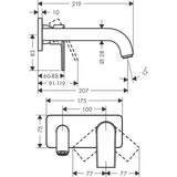 Plan technique mitigeur mural Grohe, robinet chromé, schéma dimensions et installation