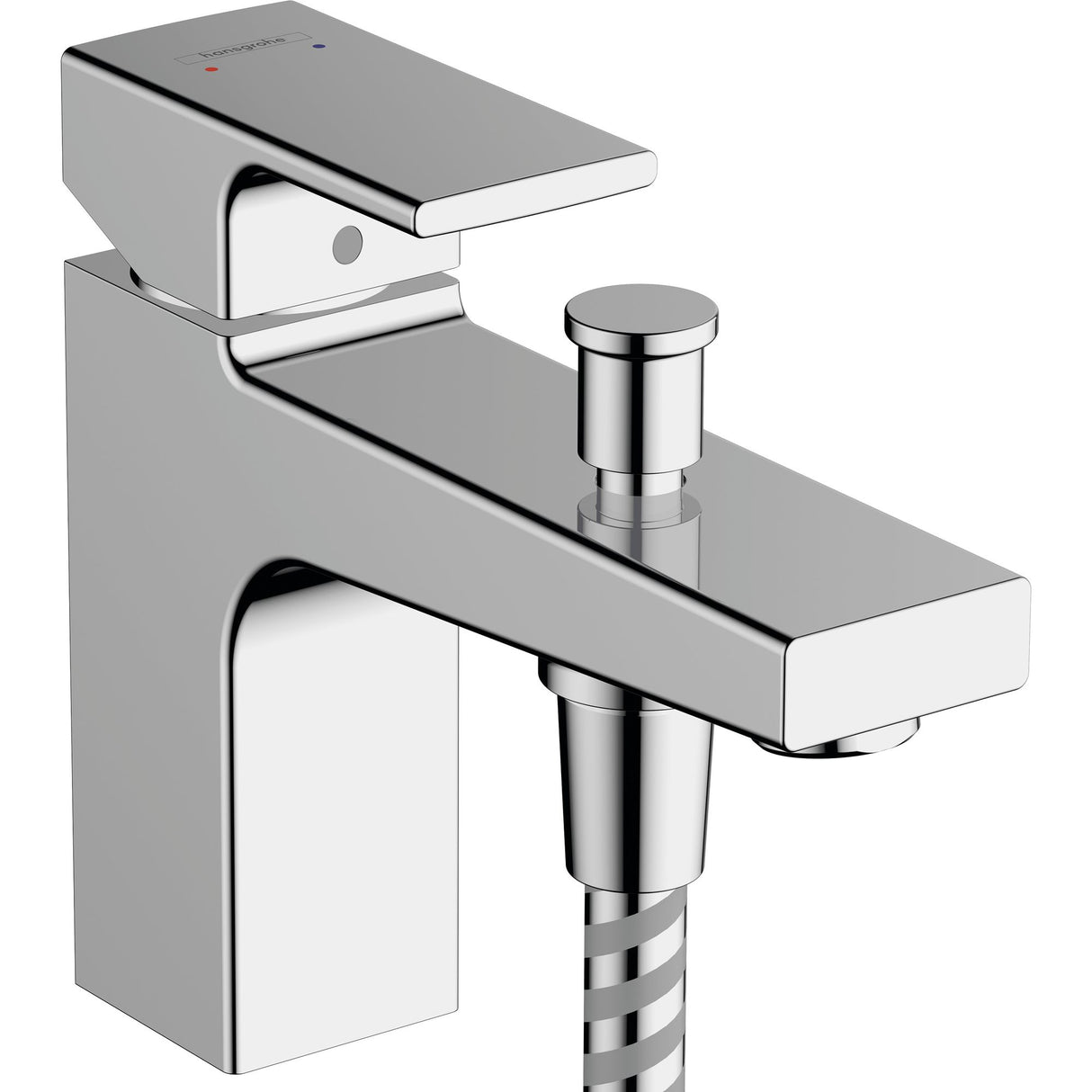 Mitigeur de bain Hansgrohe, robinet chromé moderne pour baignoire, couleur argent.
