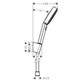 Douchette Grohe, pommeau de douche chromé, schéma technique avec dimensions.
