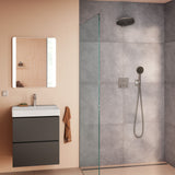 Douche Grohe, mitigeur et pommeau de douche gris, salle de bain moderne, couleur grise