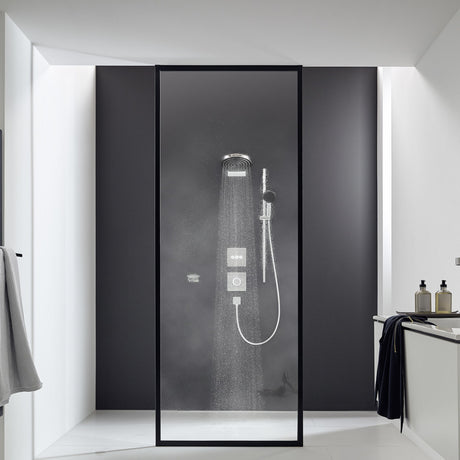 Douche thermostatique Grohe, colonne de douche noire, panneau mural moderne, robinetterie design