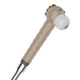 Douchette Hansgrohe beige pour cuisine, forme ludique, tête de pulvérisation blanche.