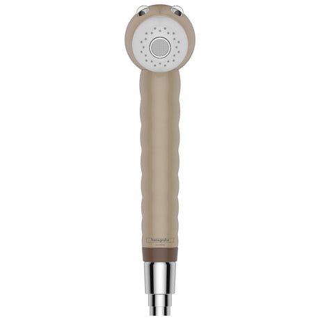 Douchette beige Hansgrohe Jacoline, poignée ergonomique, finition chromée.