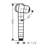 Douchette Grohe noire, schéma technique, dimensions 195 mm, angle 81°, raccord G 1/2.