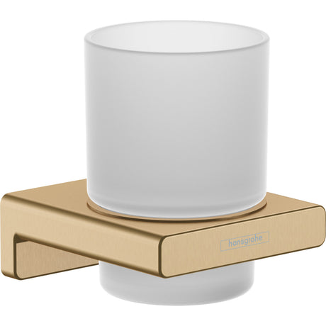 Gobelet porte-brosse Hansgrohe, accessoire salle de bain doré, support verre givré