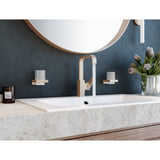 Mitigeur lavabo Grohe, robinet salle de bain couleur doré brossé, design moderne.