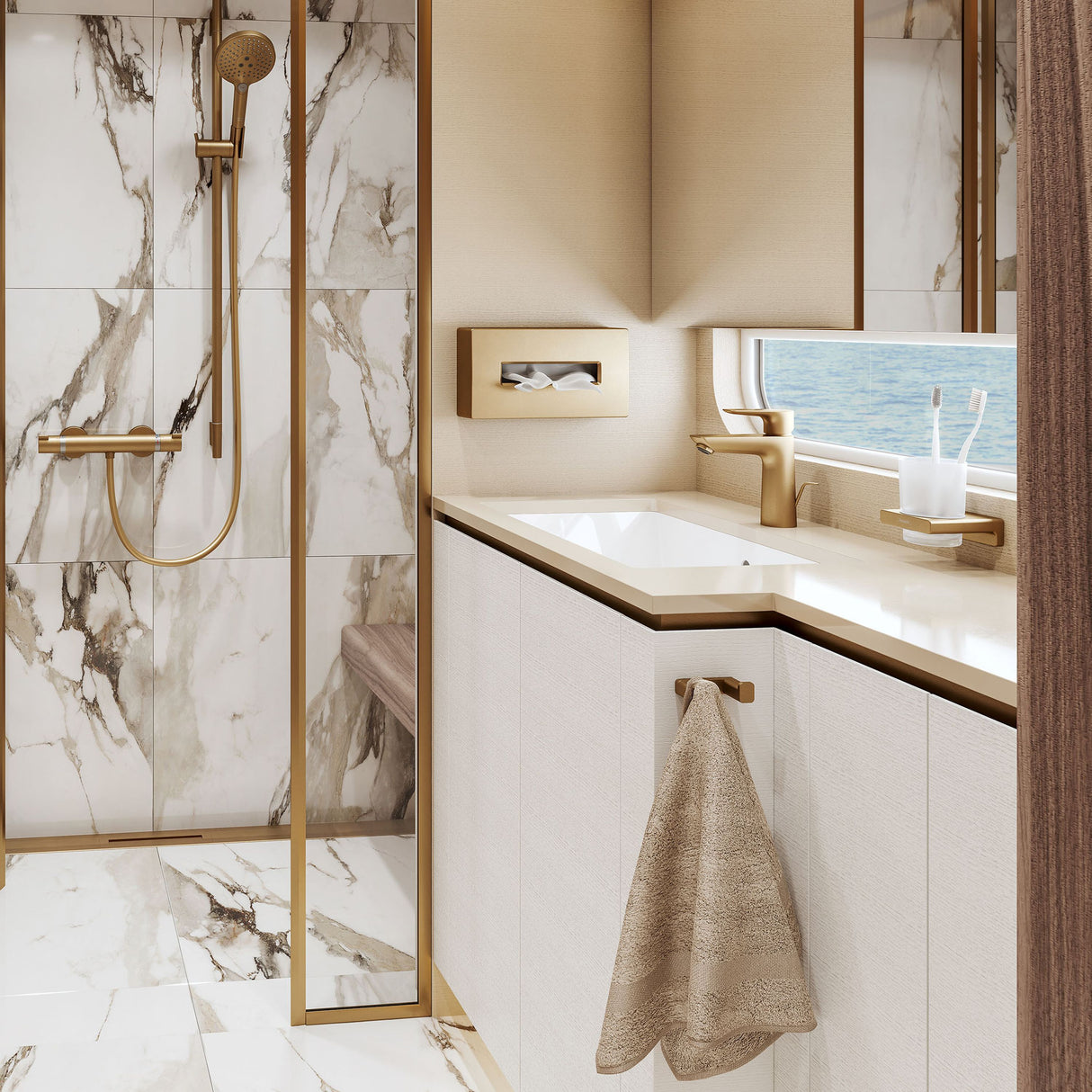 Mitigeur Grohe, robinetterie de salle de bain dorée, design moderne, couleur or